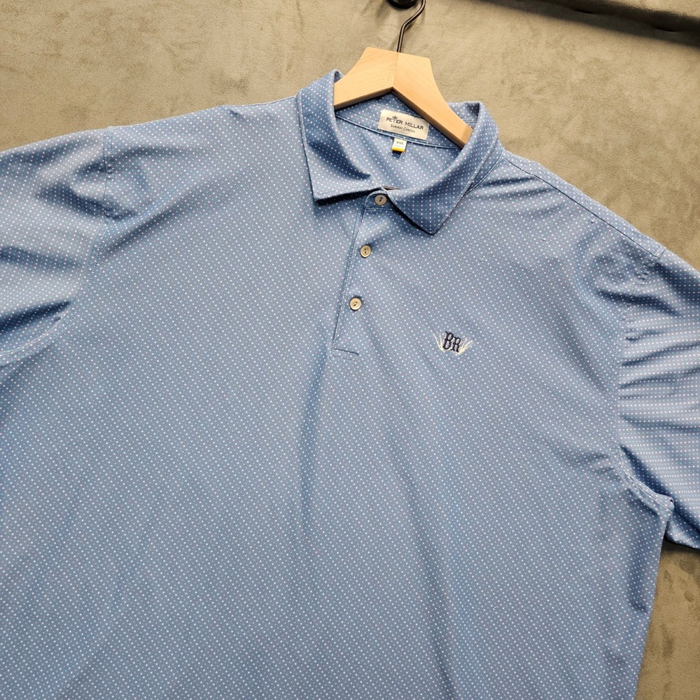 PETER MILLAR Summer Comfort Polo Shirt Mens XXL Blue Pink Polka Dot MS19EK56S